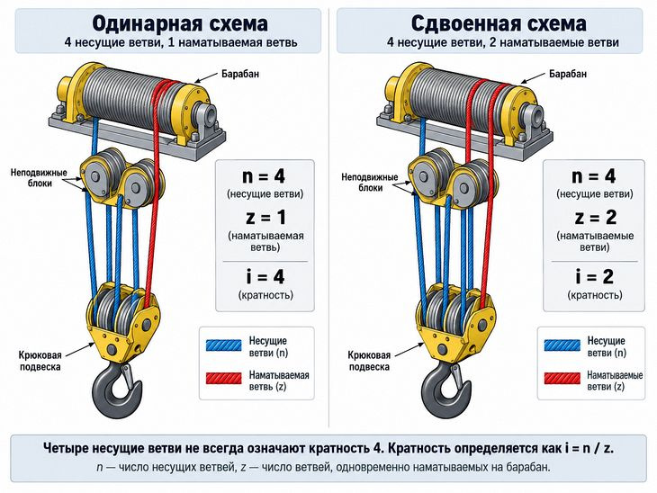 Схема запасовки каната крана